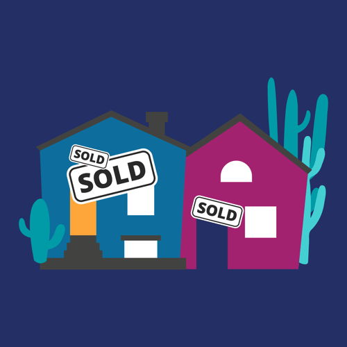 Image of houses with sold signs on them Image of houses with sold signs on them