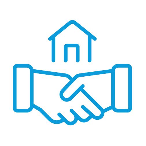 Icon of hands shaking with house in background